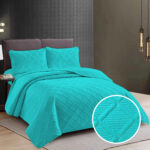 CUVERTURĂ PAT UNI + 2 FEȚE DE PERNĂ – TURCOAZ