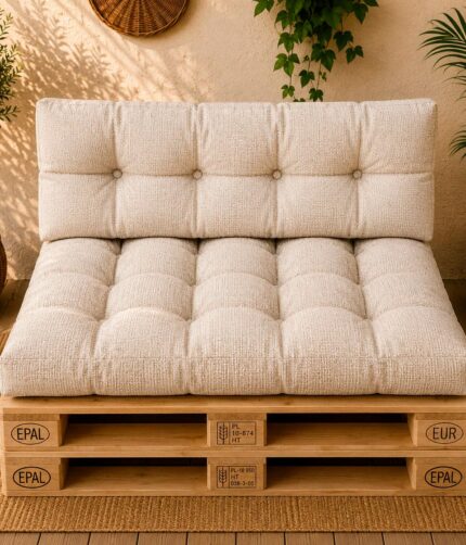 Set perne grădină ”Pallet Soft Seating” Crem