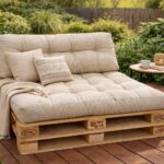 Set perne grădină ”Pallet Soft Seating” Crem