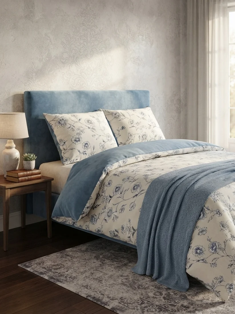 albastru flori m2 Lenjerie bumbac Home Still HomeBerry